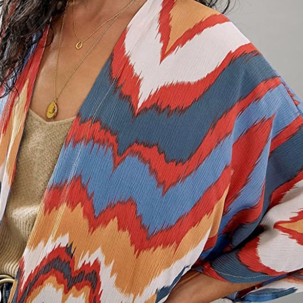 Multicolor Open Longline Three Quarter Sleeve Kimono Duster - Picture 6 of 15